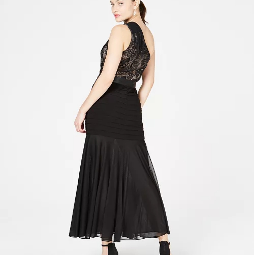 Betsy & Adam Lace One Shoulder Mermaid Gown